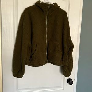 Old Navy Oversized Full-Zip Sherpa Pullover, dark green, size M